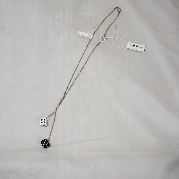 Bijou Silver Chain with Black and White Dice Necklace: - Picture 3 of 7